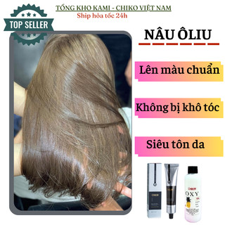 Thuốc Nhuộm Tóc Màu Nâu rêu ôliu tặng kèm trợ nhuộm và phục hồi collagen