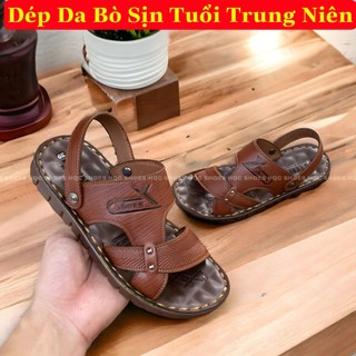 Dép da nam đế kếp chất da bò nguyên tấm bảo hành 12 tháng DE063