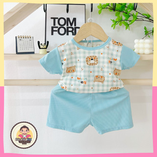 Bộ cộc tay sọc caro Dâu Tây Kid chui đầu dành cho bé trai, bé gái chất liệu dày dặn dành cho bé 6-16kg, DAUTAY17