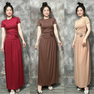 ĐẦM GÂN SUÔNG DÀI THỜI TRANG KÈM HOA EO SIÊU DỄ THƯƠNG