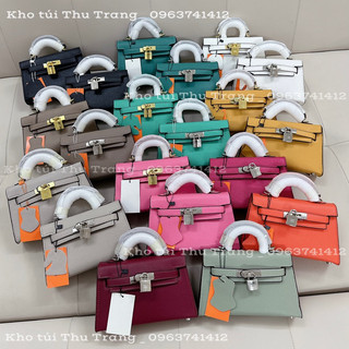Túi quai xách H dáng ken ly da gạo trơn dáng thấp size19 (nhiều màu)