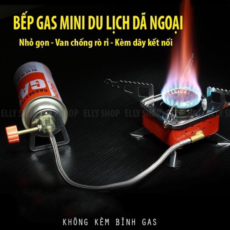 Bếp Gas Mini Du Lịch, Bếp Gas Cắm Trại Siêu Nhỏ Gọn Có Dây Nối Bình Gas An Toàn