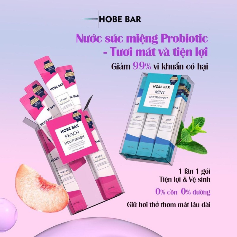 Gói Nước Súc Miệng HOBEBAR Mini, mang đi ăn uống, hẹn hò, du lịch