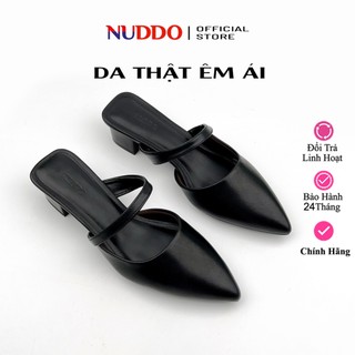 Guốc Sục Nữ Gót Vuông 3cm Thời Trang, Giày Mules Mũi Nhọn Da Thật Cao Cấp NUDDO N313D