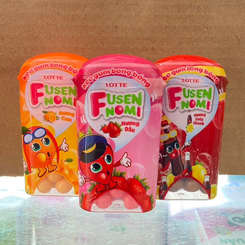 Kẹo gum bong bóng Lotte Fusen Nomi hương cam/ dâu/ cola chanh