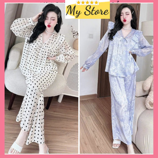 [ SALE ] Đồ bộ mặc nhà Pijama tiểu thư tay dài quần dài lụa latin siêu mềm mịn mát freesize dưới 62kg MY STORE