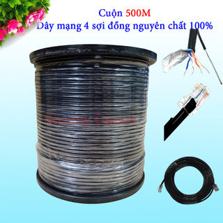 [500m] Dây cáp mạng ngoài trời 4 lõi đồng nguyên chất, có dầu, bọc bạc kèm gia cường chống gập gãy