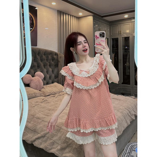 SP381 Set bộ thô tiểu thư chấm bi phối ren xinh