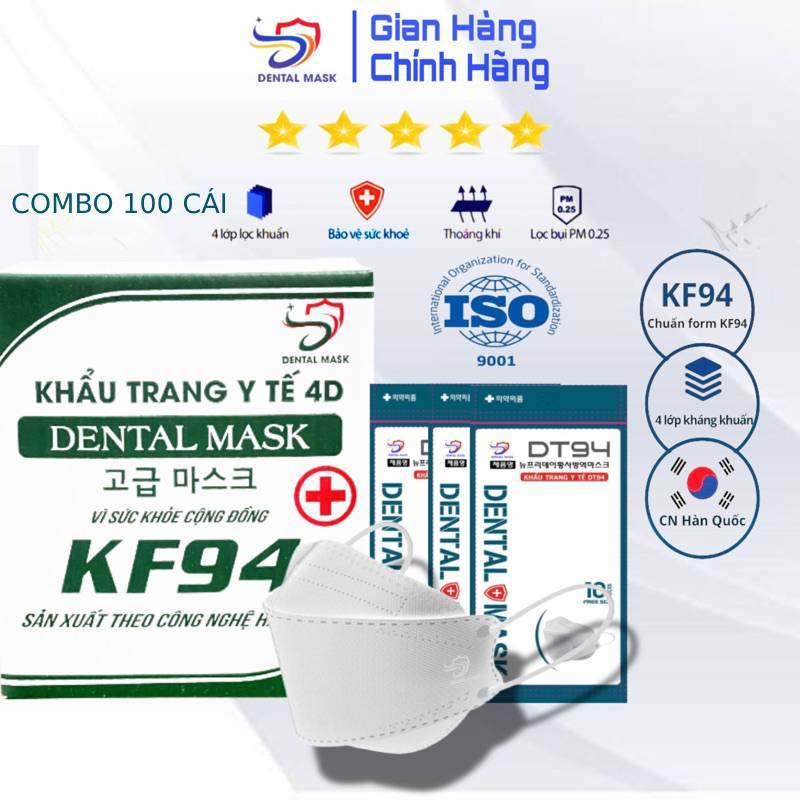Thùng 300 chiếc khẩu trang kf94 DENTAL MASK 4 lớp kháng khuẩn lọc bụi và tia UV PM 2.5