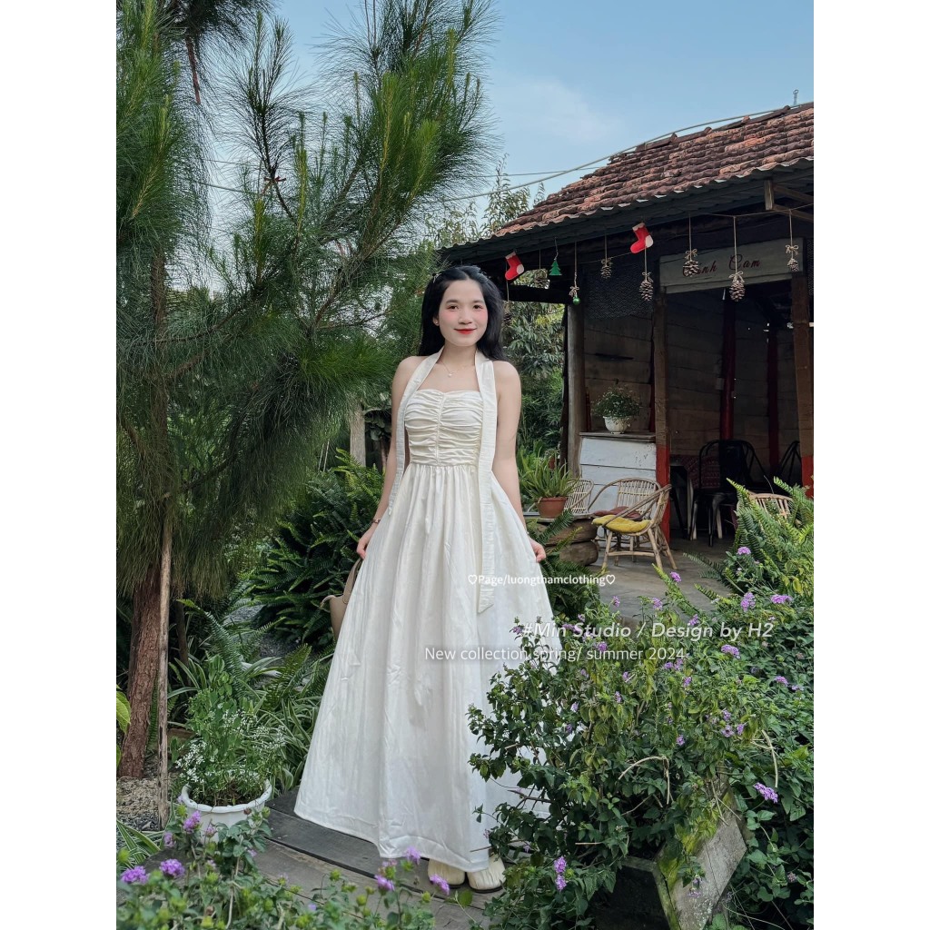 VÁY THÔ NHÚM KÈM KHĂN CỔ  - HÀNG CAO CẤP