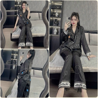 Đồ bộ Pyjama nữ in 5D Mặt cười đen lụa xước Sam cao cấp
