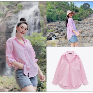 Sơmi hồng kẻ zr xuất xịn