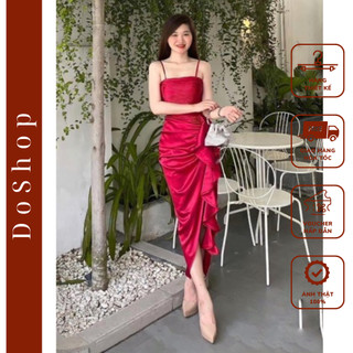 Váy dự tiệc thiết kế vải lụa Đầm lụa đỏ dự tiệc sang trọng quý phái (hàng đẹp) L3 DOSHOP