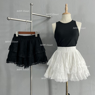 Chân Váy Ren Nữ, Chân Váy 2 Tầng Chất Tơ Óng Cạp Chun Phối Viền Ren Hàn Quốc Midi Hottrend JUDIE.Closet