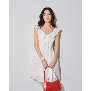 Đầm Trắng Xếp Ly Bèo Vai Tiểu Thư Cách Điệu - Thanh Lịch, Dễ Thương - Monstier Babette Mini Dress 🎠🥐🧺⛲️