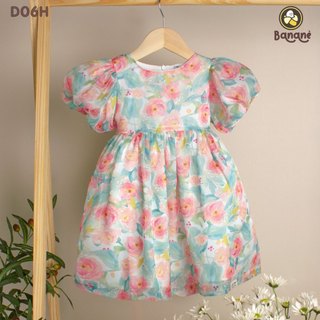 Váy bé gái voan ánh kim tay phồng 2 lớp Bananè Kids đầm công chúa thắt nơ lưng - D06H