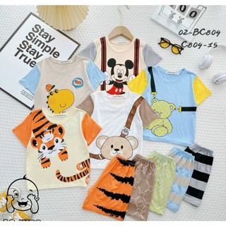 Đồ bộ bé trai, bộ cộc tay mùa hè cho bé hình hoạt hình từ 5-30kg chất thun cotton mềm mát