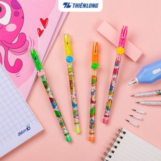 Bút chì khúc Thiên Long PC-09 chì nhọn, màu đậm, hoạ tiết dễ thương, có gôm trên nắp, học sinh sử dụng an toàn, tiện lợi