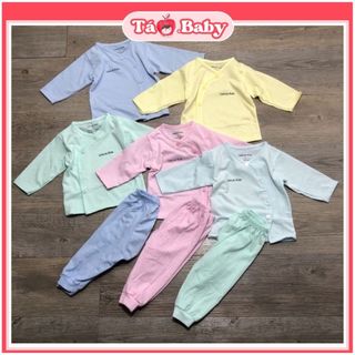 Bộ quần áo bé trai gái sơ sinh dài tay vạt chéo cotton Leekids Unchi khuy lệch cho bé 3 đến 9 kg QT005