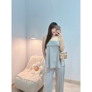 SET ÁO 2 DÂY KÈM QUẦN LƯNG THUN - Hình Shop Chụp Thật