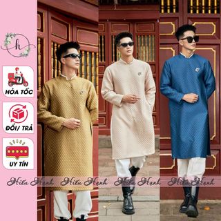 [Giao hỏa tốc] Áo dài nam chất gấm vân hình sao nổi 3 màu nam tính viền cổ cao cấp - Áo dài Hiếu Hạnh