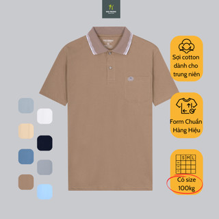 Áo thun nam trung niên ngắn tay Thái Khang vải cotton sọc cổ form rộng ATHUN12