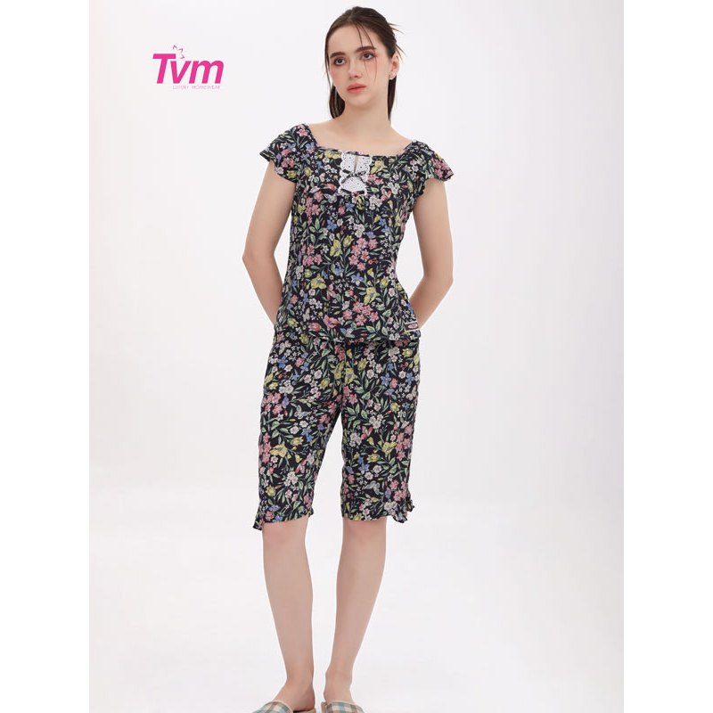 Bộ lửng nữ ngắn tay B670 Tvm Luxury Homewear, chất liệu tole hàn