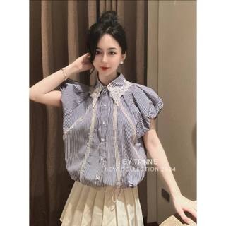 Áo, áo sơ mi tay bồng 2 cổ ren 2 màu xinh