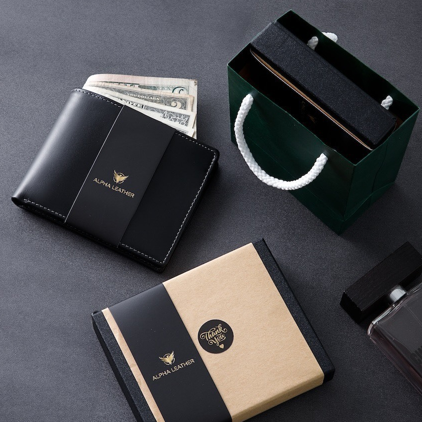 Bóp nam da bò - Ví da Nappa cao cấp tặng kèm hộp và túi sang trọng - Alpha 001.