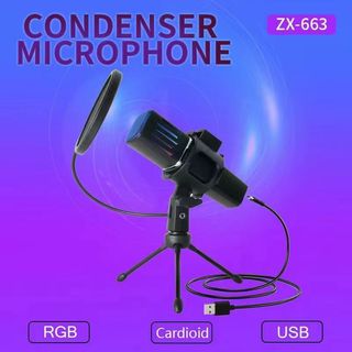 Micro thu âm USB RGB Mic thu âm 2024 lọc âm thu âm bài hát chơi game máy tính laptop pc chơi phát sóng trực tiếp ZX663