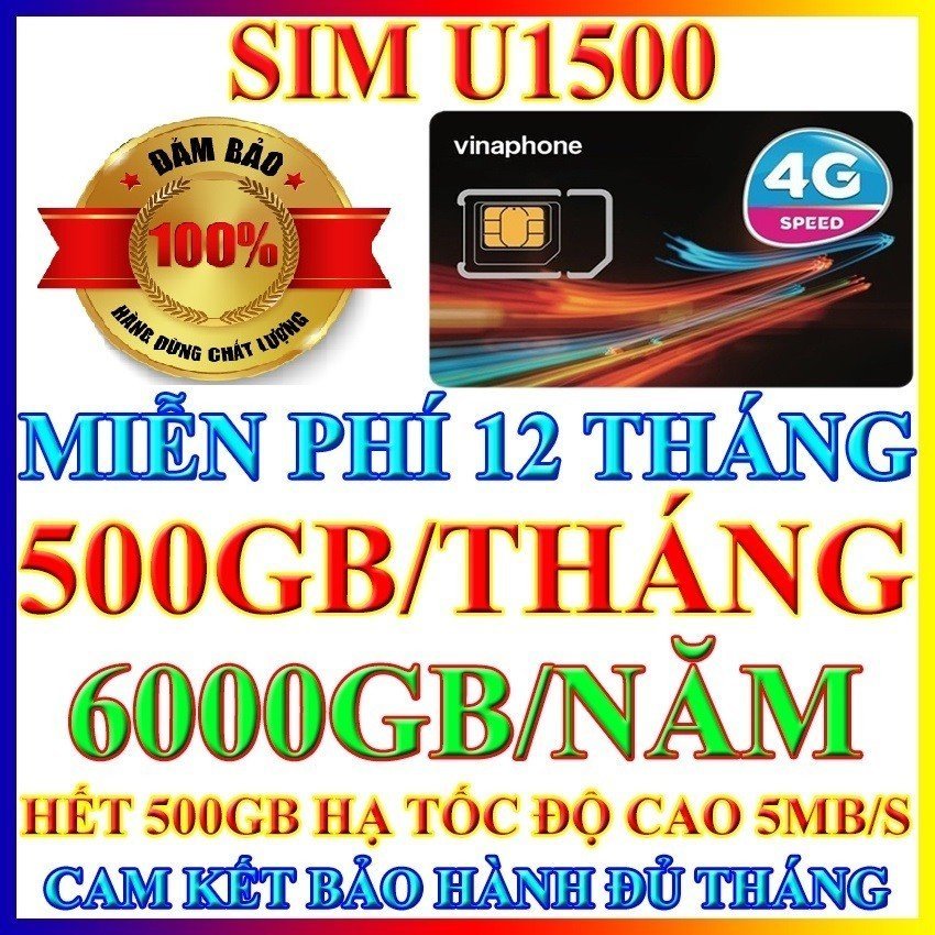 [ TRỌN GÓI 1 NĂM ] Sim Vinaphone 4G Data Khủng 1 TỶ GB/ Tháng Truy Cập Mạng Miễn Phí U1500 VD149 TD4