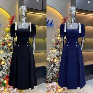 Váy Thiết Kế Evii Y49 dành cho nữ Đầm thiết kế cổ vuông mix viền chỉ Dáng A xoè dài phù hợp đi chơi và đi dự tiệc