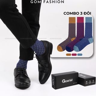 Hộp 3 đôi tất nam công sở cao cấp GOMTAT chất liệu tự nhiên, tất giày tây hút ẩm thoáng khí, khử mùi - LYS-2203-CB3
