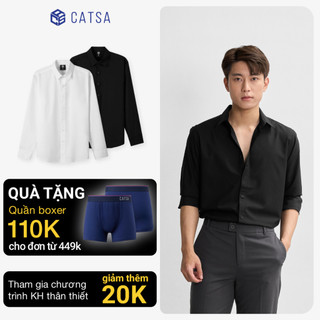 Áo sơ mi trắng đen CATSA chất liệu cotton thấm hút mồ hôi 11ASC074