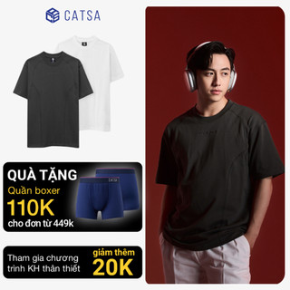 Áo thun trắng xám chỉ nổi cotton single CATSA mềm mịn trẻ trung thoáng mát 12ATN059