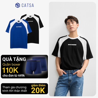Áo thun tay ngắn nam nữ ENTREME CATSA phối vai sườn chất cotton mềm mại form oversize 12ATN060