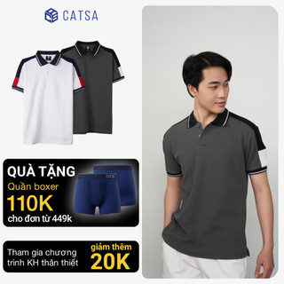 Áo polo cotton cvc CATSA phối tay trẻ trung form slimfit 14ATP069