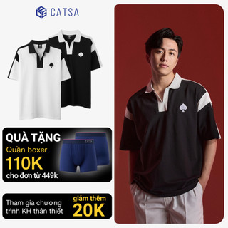 Áo Polo thêu ngực phối cổ bo form oversize CATSA dày dặn thoáng mát 14ATP068