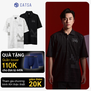 Áo polo trắng đen CATSA in lụa thêu ngực chất cá sấu spandex dày dặn thoáng mát 14ATP071