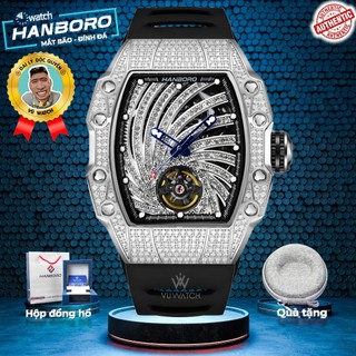 Đồng hồ hanboro 9011 nam chính hãng - họa tiết lốc xoáy đính đá 40x48mm | tặng kèm bóp đựng động hồ