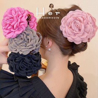 [HÀNG LOẠI 1 - 5 MÀU] Kẹp tóc hoa hồng vải lớn kẹp càng cua đính hoa thanh lịch Her Accessories