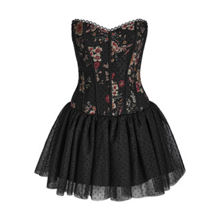 JUBIN STUDIO I Đầm mini cup tim đính ngọc trai vải in hoa (LILIBET DRESS)