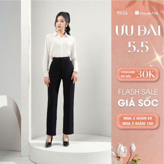 Quần tây nữ RUZA ống đứng tuyết mưa màu đen thời trang văn phòng QĐE017