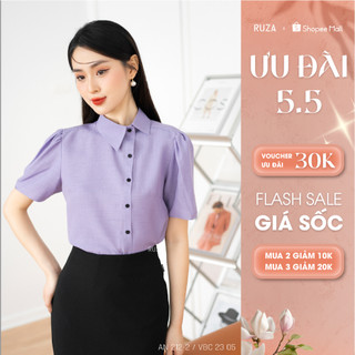 Áo sơ mi nữ RUZA tay ngắn xô linen kiểu dáng thời trang công sở AN 212