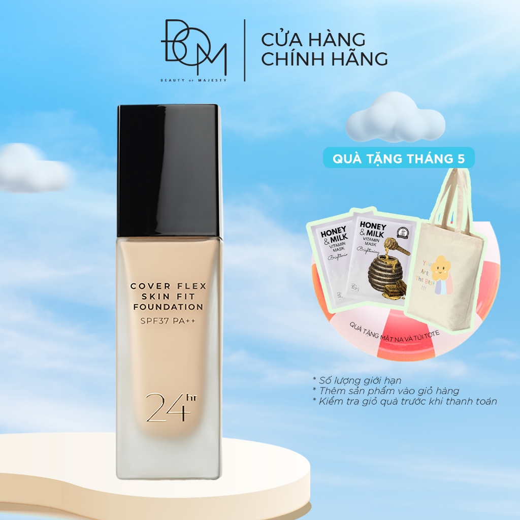 Kem Nền Lâu Trôi Che Khuyết Điểm BOM Cover Flex Skin Fit Foundation 30ml