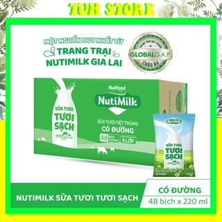 Thùng 48 Bịch NutiMilk Sữa tươi tươi sạch có đường 220ml/bịch-TUH