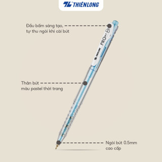 Bút bi Thiên Long Pro 027 ngòi cao cấp 0.5mm, thân bút màu pastel thời trang tự động thu ngòi TL-105