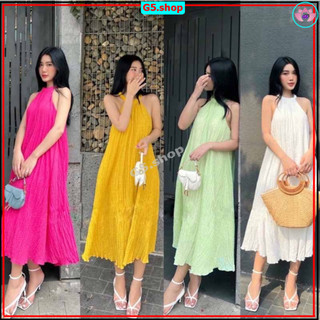 Đầm Hai Dây Tôn Dáng Đi Biển Form Dài Siêu Nữ Tính ,Đầm Maxi Chất Đũi Xốp Mềm Nhẹ Cổ Yếm G5.shop