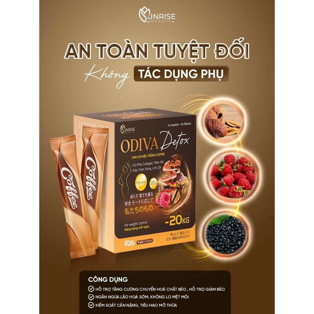 Cà phê giảm cân nguyên chất Odiva Nâm Linh Chi Coffe giảm cân, giảm mỡ, siết eo cấp tốc Hộp 15 gói