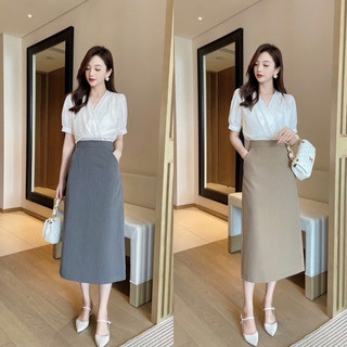  Chân váy chữ A công sở dài lưng cao có túi chéo 2 bên xẻ sau mã CV61 